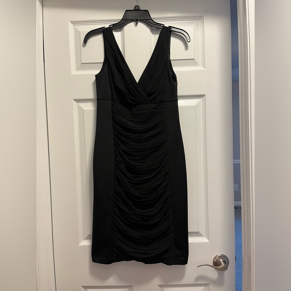 White House Black Market Black Ruched V-Neck Knee Length Dress